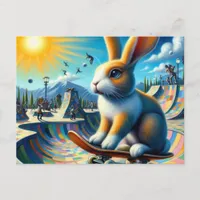 Funny Rabbit Skateboarding Postcard