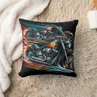 Dynamic fiery motorcycle racing through the night throw pillow