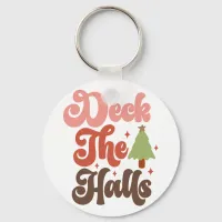 Deck the Halls Retro Groovy Christmas Holidays Keychain