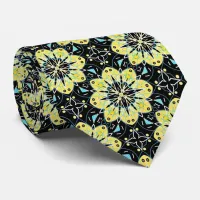 Stylish Floral Yellow & Black Geometric Pattern Neck Tie