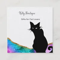 Black Cat Colorful Abstract Square Business Card