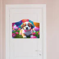 Cute puppy with balloons - sweet  door sign