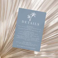 Dusty Blue Tropical Palm Tree Wedding Details Enclosure Card