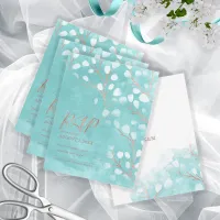 Watercolor Snowdrops Wedding Teal/Copper ID726 RSVP Card