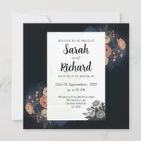 Elegant Dark Blue Floral Design with Peach Accents Invitation