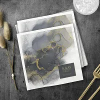 Moody Ink Charcoal Gold Abstract ID988 Paper Dinner Napkins