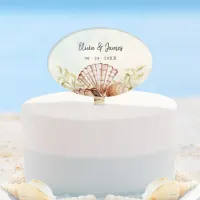 Watercolor Seashells Beach Wedding Cake Topper