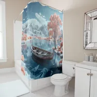 Rowing Boat on a Lake Infrared Serenity bathroom Shower Curtain