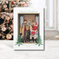 Chinoiserie Christmas Sage Green Pagoda 1-Photo  Holiday Card