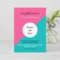 Geometric Pink Aqua Wedding Invitation