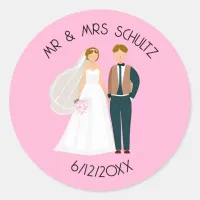 Personalized Mr and Mrs Bride and Groom  Classic Round Sticker