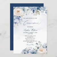 Elegant Modern Dusty Blue Floral Quinceañera  Invitation