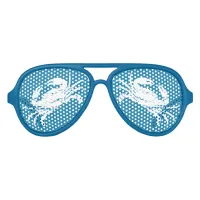 Nautical Crab Blue White Crustacean Aviator Sunglasses