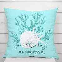 Coastal Christmas Beach Personalized Throw Pillow