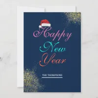 Elegant Coral Teal Gold Glitter Happy New Year Holiday Card