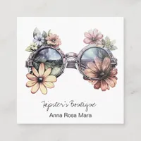 *~*  Shades Sun Glasses AP57 Boho QR Retro Flowers Square Business Card