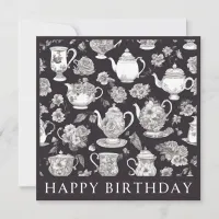 Afternoon Tea Teapot Pattern Floral Retro Birthday Card