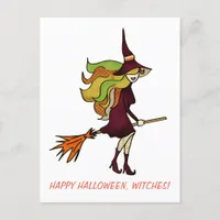 Cute Girly Happy Halloween Witches Witch Costume Invitation Postcard