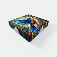 A Serene Bluebird: Stained Glass Artwork Coaster Set