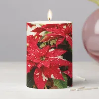 Festive Red White Floral Poinsettias Pillar Candle