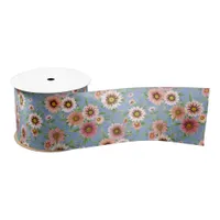 Pretty Pink Daisy Floral Botanical Art Pattern Satin Ribbon