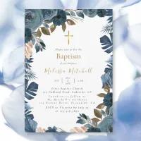  Blue Flower Baptism  Invitation