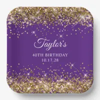 Gold Glitter Royal Purple 40th Birthday Paper Plates