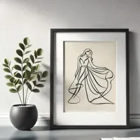 Elegant Line Art of a Flowing Wedding Dress Poster