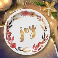 Christmas Joy Watercolor Wreath ID292 Paper Plates