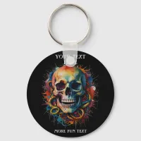 Skull Head with multi-colored Paint Splashes Keychain