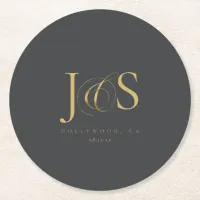 Simply Elegant Wedding Initials Charcoal ID1022 Round Paper Coaster