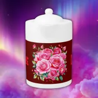 Monogrammed Name Pink Roses | Teapot