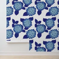 Chic Blue and White Floral Hydrangeas Pattern Wallpaper