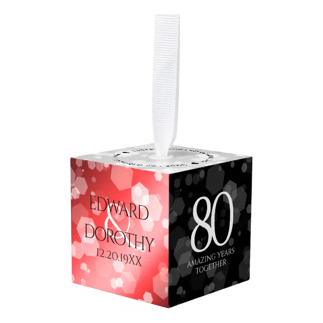 Elegant 80th Ruby Wedding Anniversary Celebration Cube Ornament