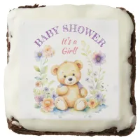 Teddy Bear in Flowers Girl's Baby Shower Brownie