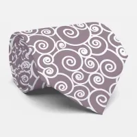 Lavender Grey and White Swirls and Circles Pattern Neck Tie