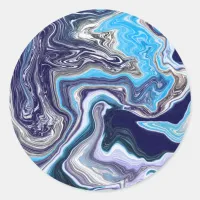 Blue Marble Fluid Art   Classic Round Sticker