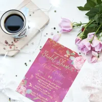 Pink Floral Fancy Elegant Romantic Bridal Shower Invitation