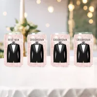 Groom's Team Name Black Tuxedo Wedding Date Can Glass