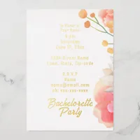 Tropical Peach Flowers Bachelorette Foil Invitation