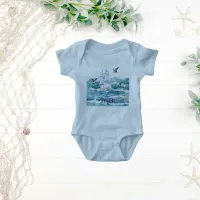 Cute Blue With Name Sail Away  Baby Bodysuit