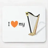 Harp I Love Heart My Musical Instrument Harpist Mouse Pad