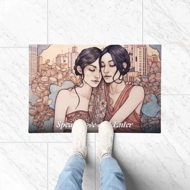 Miami Downtown Women Cuddling Lesbians Drawing Doormat