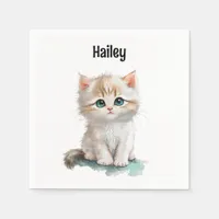 Cute Watercolor Kitten with Blue Eyes Napkins