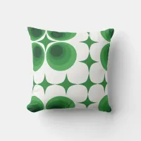 Retro 70s Funky Geometric Green White Pattern Throw Pillow