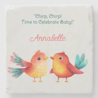 Bird-Themed Baby Shower Cute Watercolor Stone Coaster