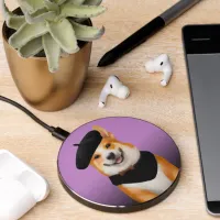Cute Chic Corgi Dog Wearing Beret & Bandana Wireless Charger