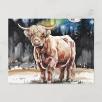 Adorable Highland Cow Watercolor Postcard