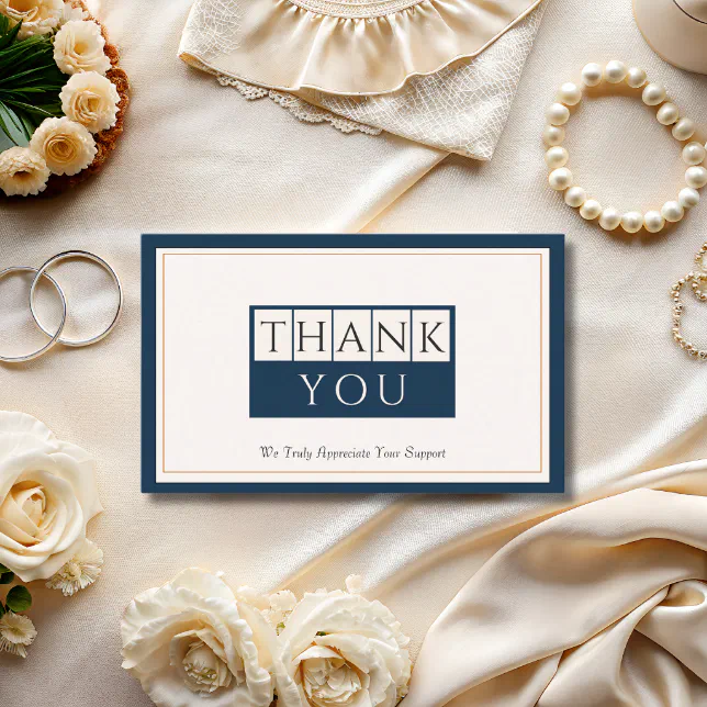 Classy Navy Blue Ivory Thank You Business Card