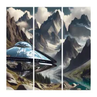 UFO that Landed in the Mountains Reflection Triptych